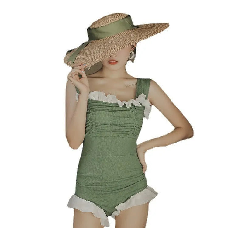 Triangle quick-drying slimming one-piece swimsuit for women in black, green, or pink, sizes M L XL