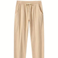 Cotton and linen beach pants for men, loose casual fit, solid colour trousers in khaki