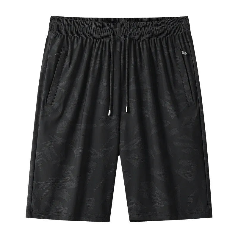 Summer exercise shorts in camouflage pattern, knee-length, mid-waist, quick-drying nylon fabric for men