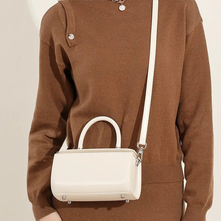 New leather one-shoulder crossbody women's bag in cowhide with clamshell box shape, available in four colours