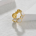 Geometric stainless steel ring with adjustable opening and electroplated finish
