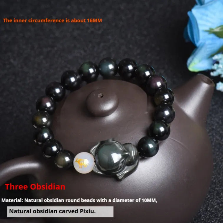 Natural obsidian bracelet 10mm zodiac guardian stone beads gold obsidian style