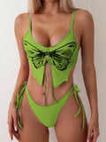 Women's purple split bikini suit with bow detail and briefs-style bottoms