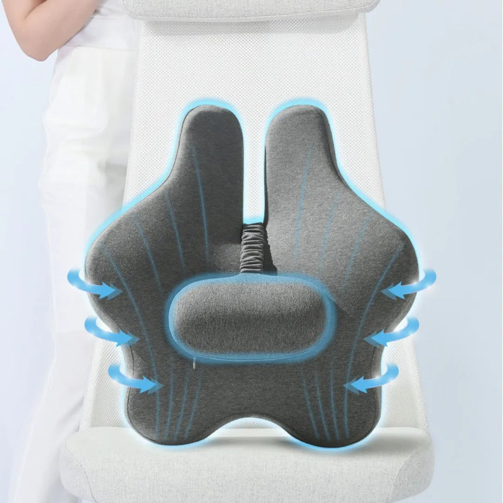 Adjustable memory foam car cushion waist support in solid colour black, 50x47x9cm