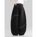 Black straight-leg denim trousers with mid waist and micro-elastic fabric