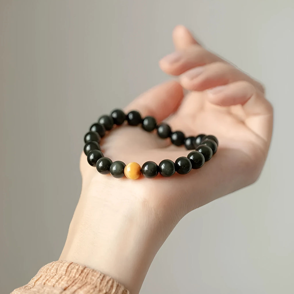 Black natural obsidian stone bracelet geometric beads unisex Korean style