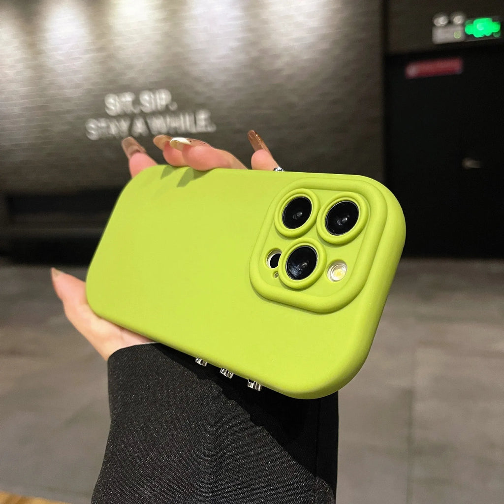 Silicone solid colour electroplated phone case for iPhone in antique white showing button covers and camera cutout