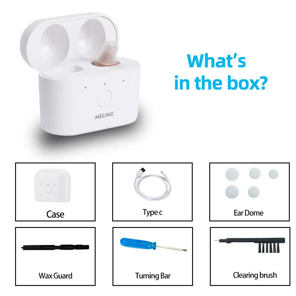 Rechargeable hearing aid with magnetic charging case and type-C interface