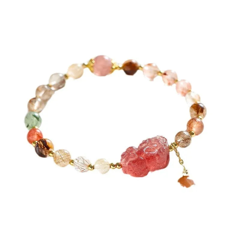 Women's crystal copper bracelet with dopamine crystal colour and pearl elements on natural stone finish
