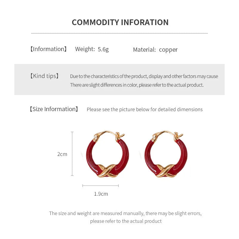 Real gold plating red enamel earrings for women copper geometric ear clip letter motif