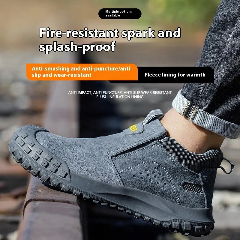Welding work safety shoes mid-calf suede leather steel cloth 2366 Gray size 38-45 construction industry