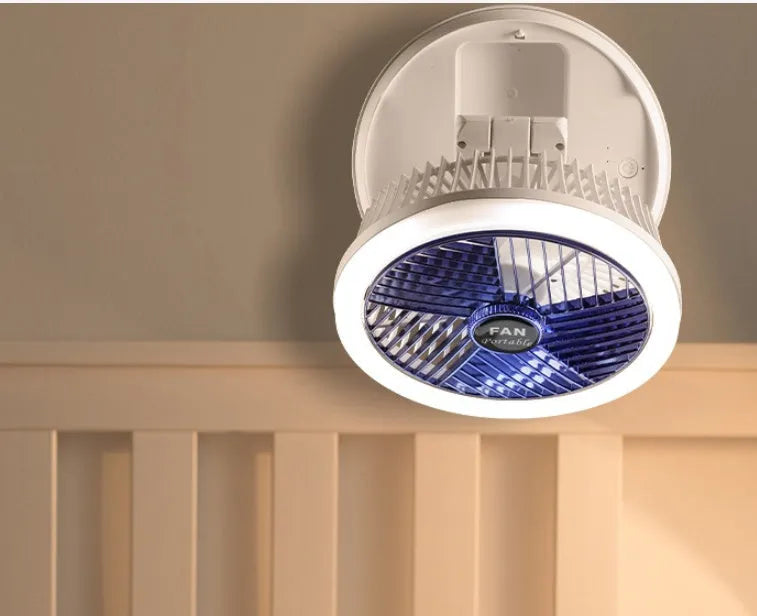 USB charging foldable table fan with LED light, 4 speed settings, in blue or grey, with pen holder