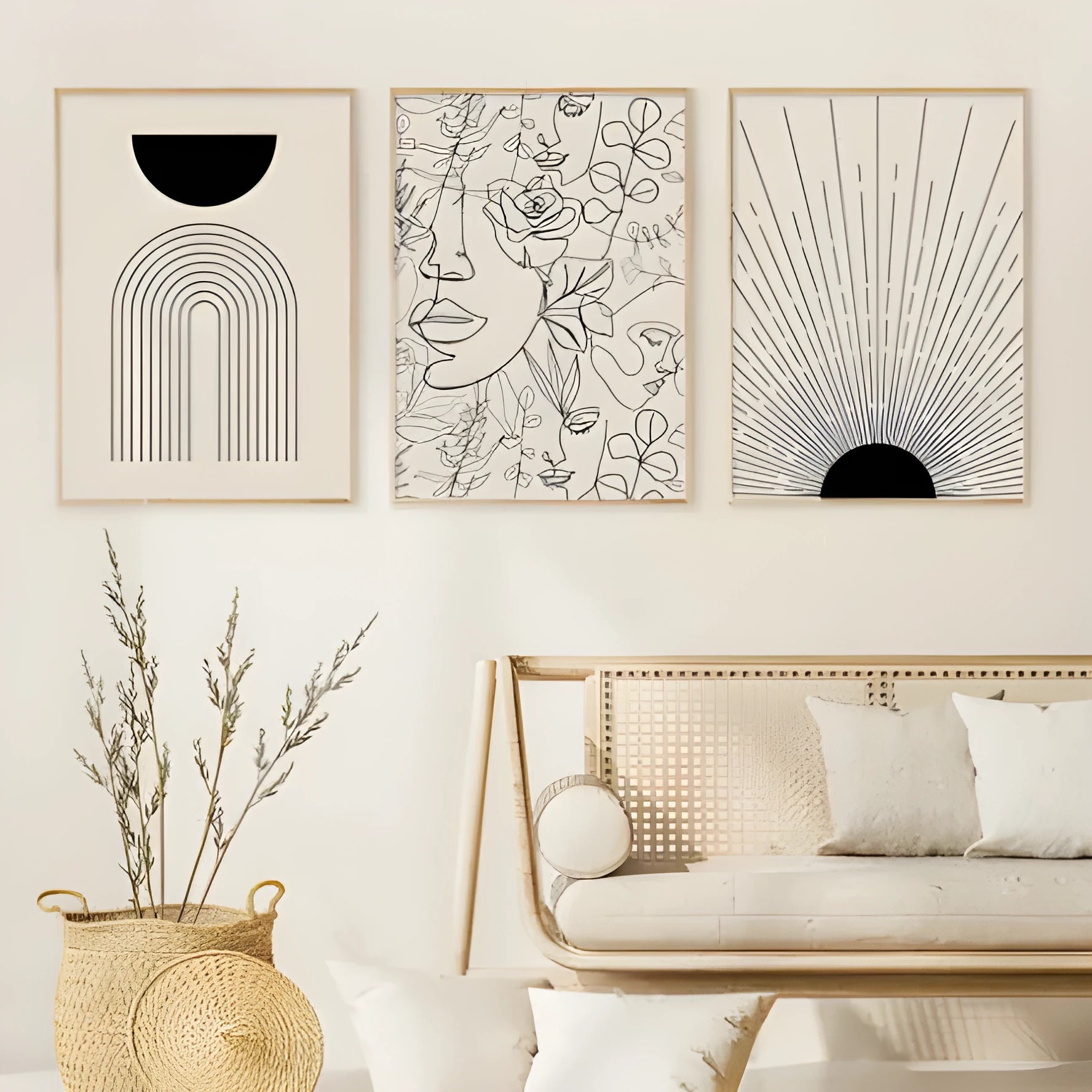 Boho canvas print abstract lines animal design frameless spray painting water-based ink wall art