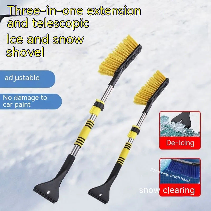 Winter car snow scraping brush with long handle and telescopic model in blue