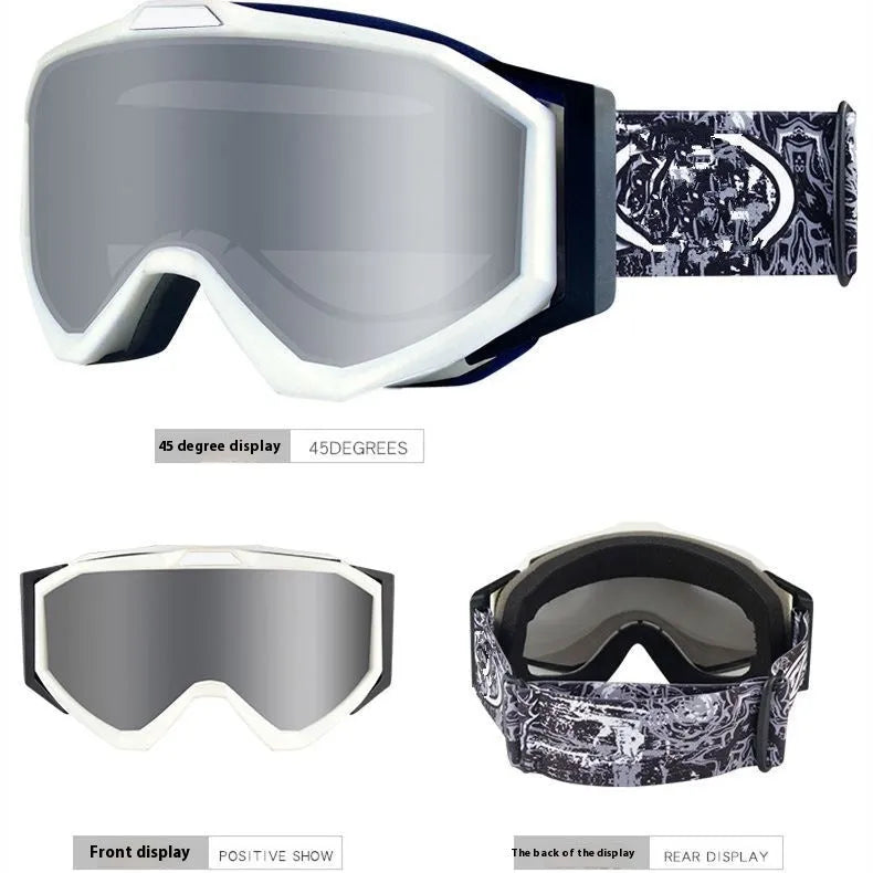 Motorcycle anti-fog goggles in black frame with gray lens variant showing protective eyewear design