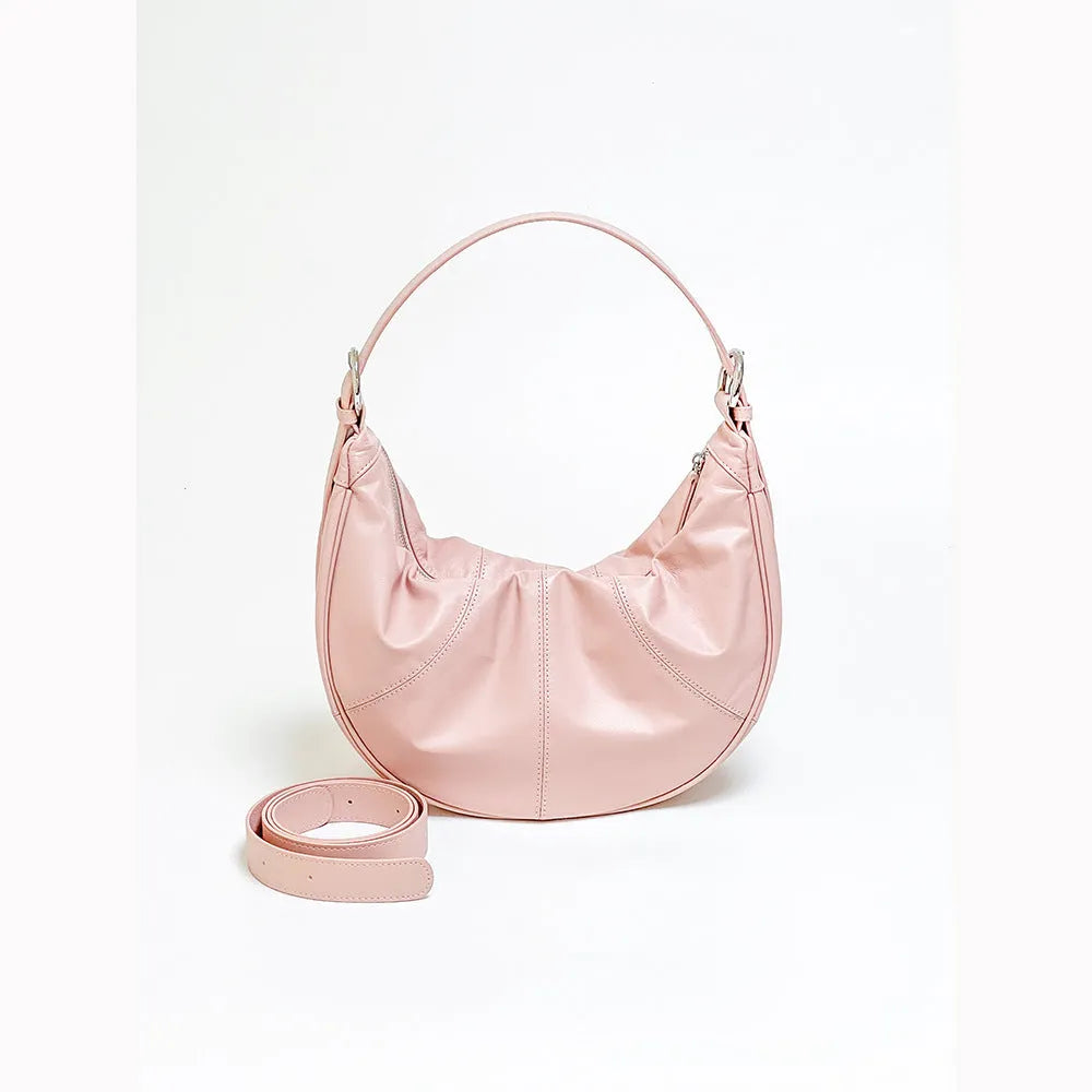 Women's first layer cowhide shoulder bag in dumpling shape with double straps, 40x12x21cm dimensions