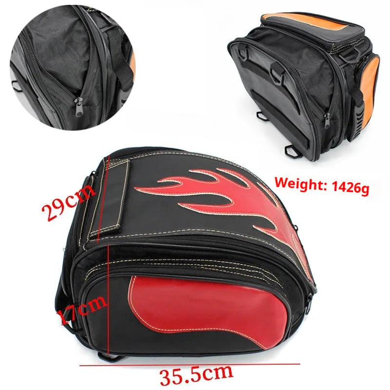 Retro motorcycle tail bag in black for helmet storage with waterproof PVC construction