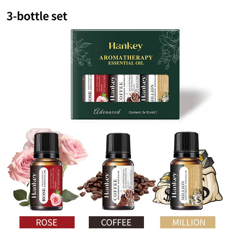 Boxed water-soluble aromatherapy essential oil sets for air freshening in multiple piece combinations