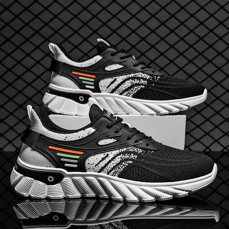 Men's white blue platform casual sports shoes with mesh upper and rubber sole