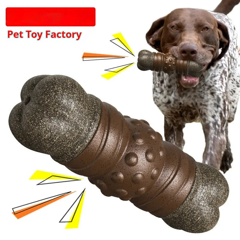 Wood colour plastic bone-shaped dog toothbrush chew toy
