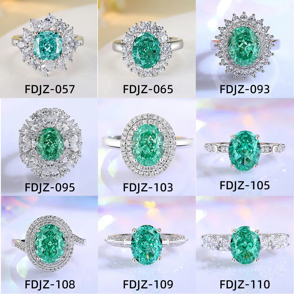 S925 sterling silver ring with a green emerald in a geometric Palaibahao setting on a woman's finger.