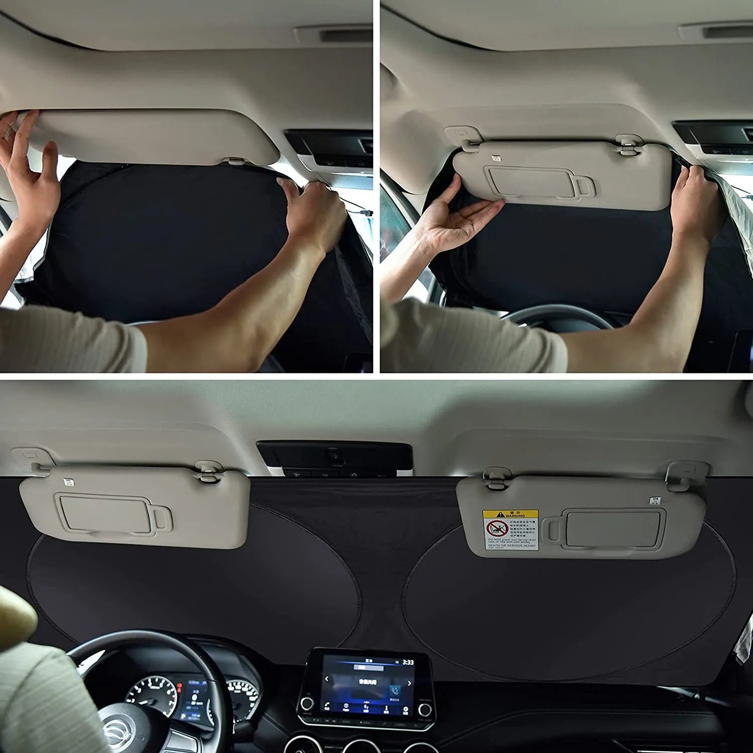 Car sun block silver tape windshield shade with reflective surface in simple style