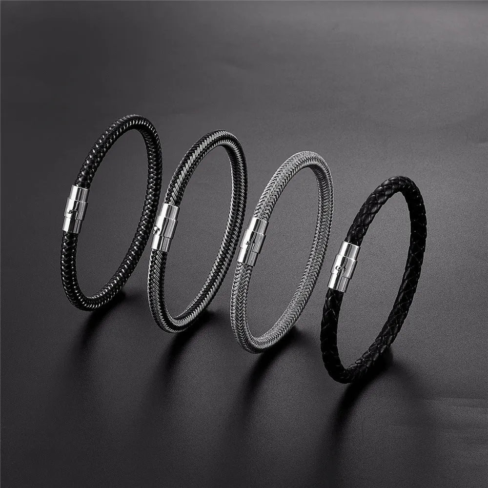 Titanium steel geometric wire bracelet with a magnetic clasp, shown in a silver tone.