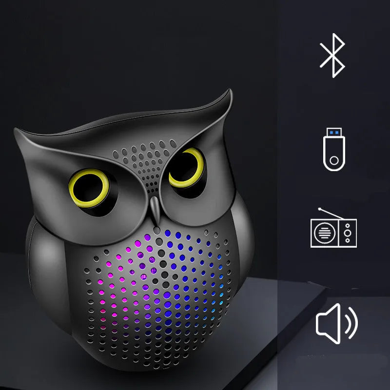Wireless Bluetooth speaker in black with cartoon creative owl design, 4-inch driver, 183x160x110mm size