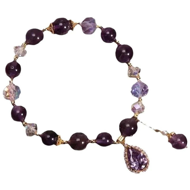 Purple natural amethyst bracelet for women with micro inlay crystal construction