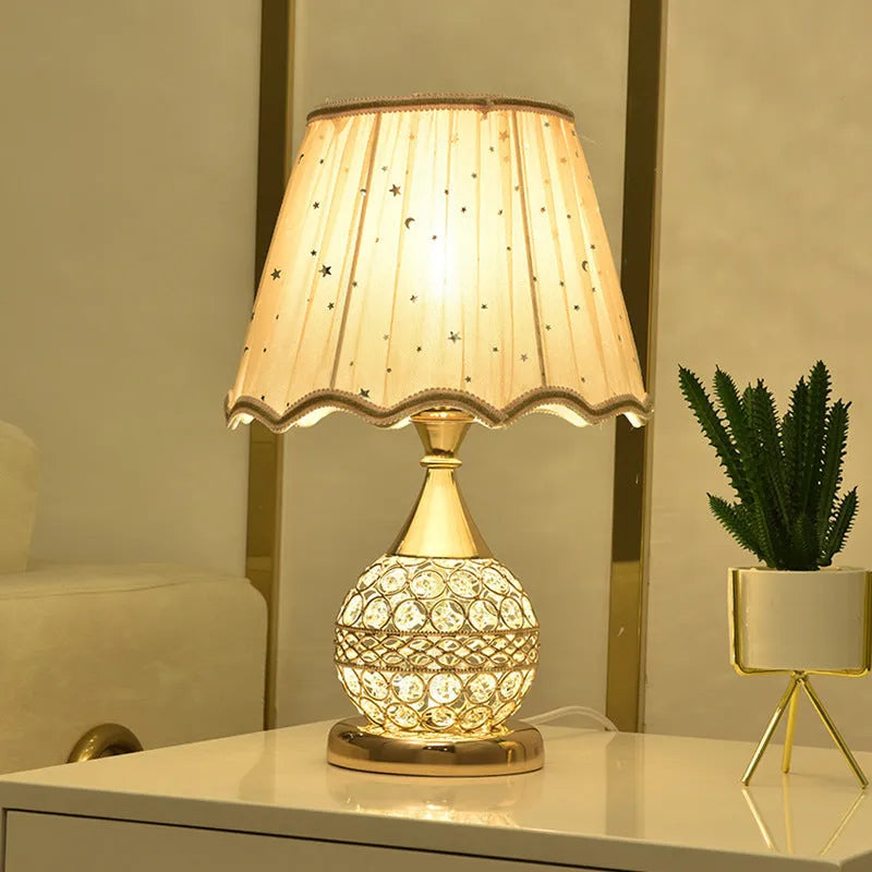 Gold crystal desk lamp 29x29x30cm with remote control on bedside table