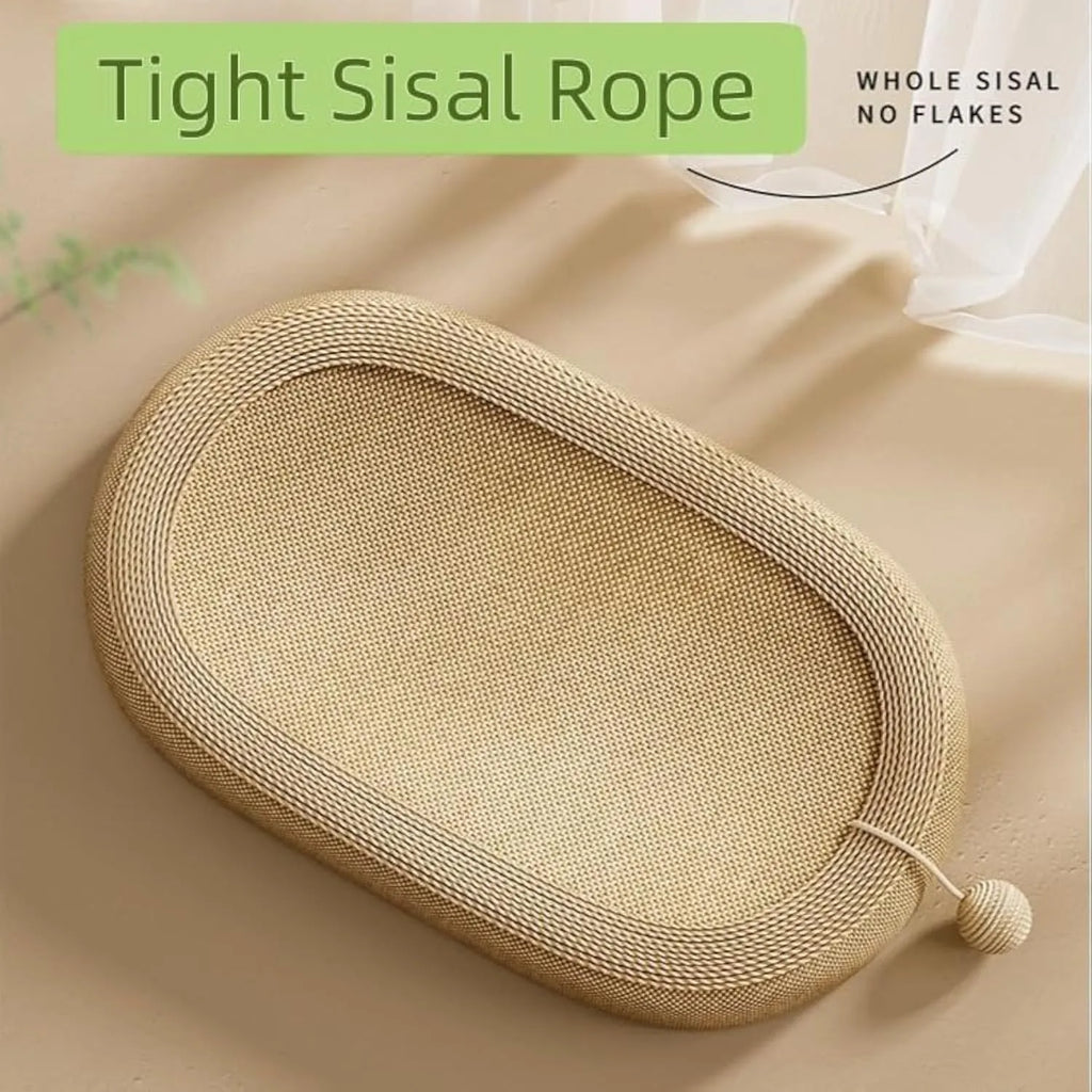 Large natural sisal fibre cat scratching board with an integrated raised lounge platform