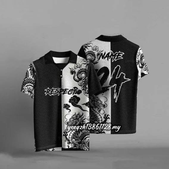 Black loose fit men's T-shirt with a 3D digital printed graphic design.