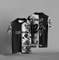 Black loose fit men's T-shirt with a 3D digital printed graphic design.