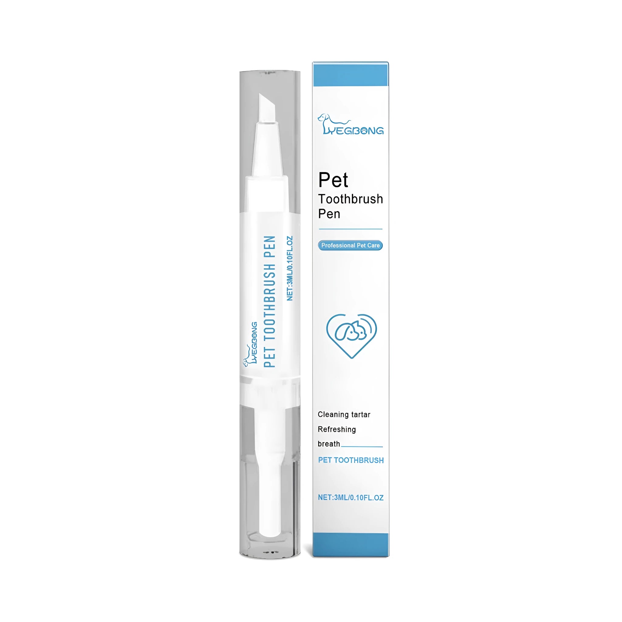 Pet dental cleaning brush with 3ml applicator and dual-ended design for dog and cat teeth