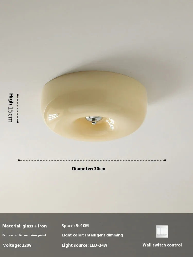 Cream coloured American style bedroom ceiling lamp with three-colour lighting, shown in 30cm and 40cm diameter options