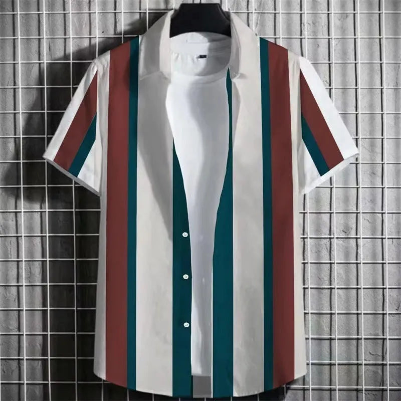 Men's linen short sleeve T-shirt with 3D printed striped pattern in multiple colour options