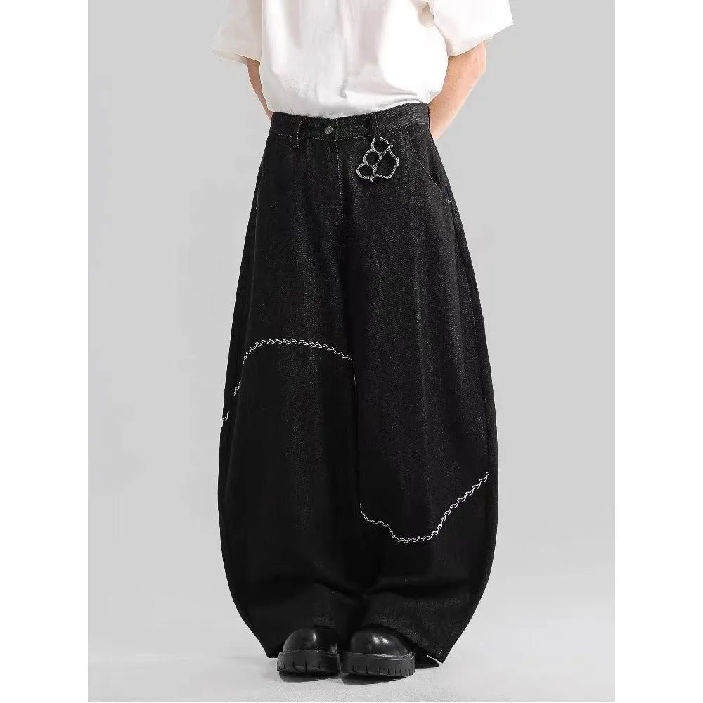Black straight-leg denim trousers with mid waist and micro-elastic fabric