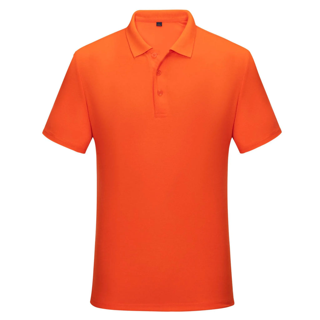 Cotton solid colour business office thin polo shirt uniform in short sleeve, available in multiple colours including black, white, red, and blue.
