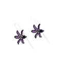 Purple flower-shaped alloy earrings with electroplated finish measuring 3cm in length
