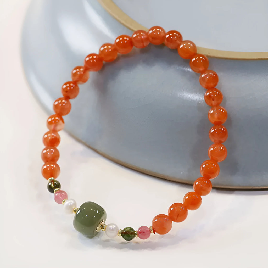 Natural Sichuan cherry red southern red agate bracelet with round beads for women