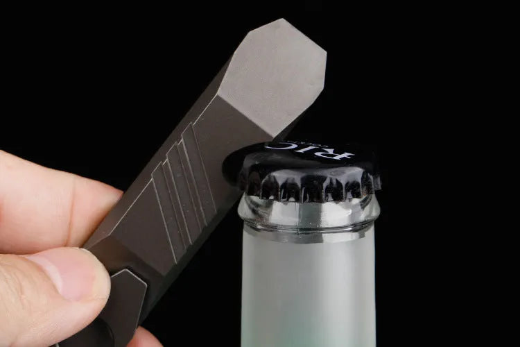 Titanium alloy TC4 multi-function crowbar with pry tip, screwdriver, and bottle opener in stone wash finish