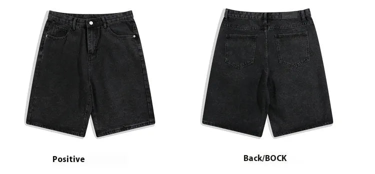 Men's light blue straight-leg denim shorts with zip fly on a mid waist.