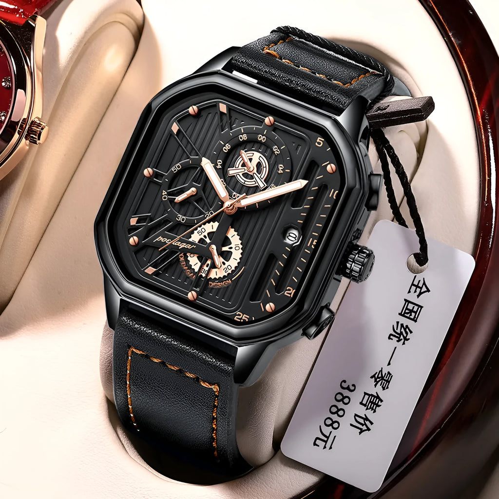 Men's quartz sports watch with belt-style strap in black, gold, or silver colours