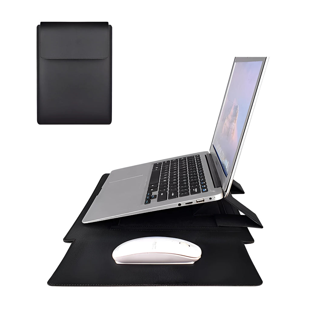 Imitation leather clamshell notebook sleeve for 13.3 or 15.6 inch laptop, black colour