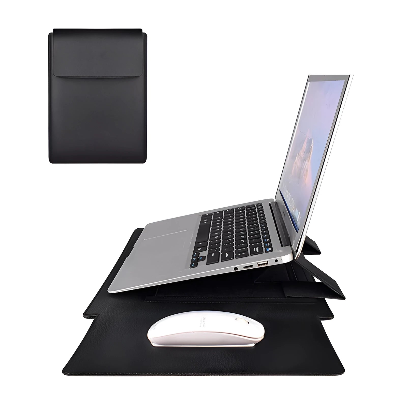 Imitation leather clamshell notebook sleeve for 13.3 or 15.6 inch laptop, black colour