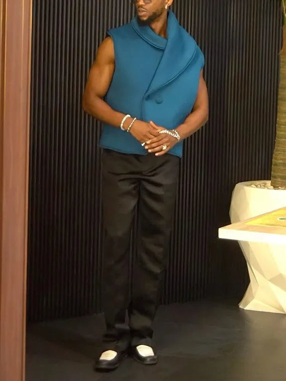 Men's plain polyester irregular collar vest in regular fit, available in sizes S to 2XL