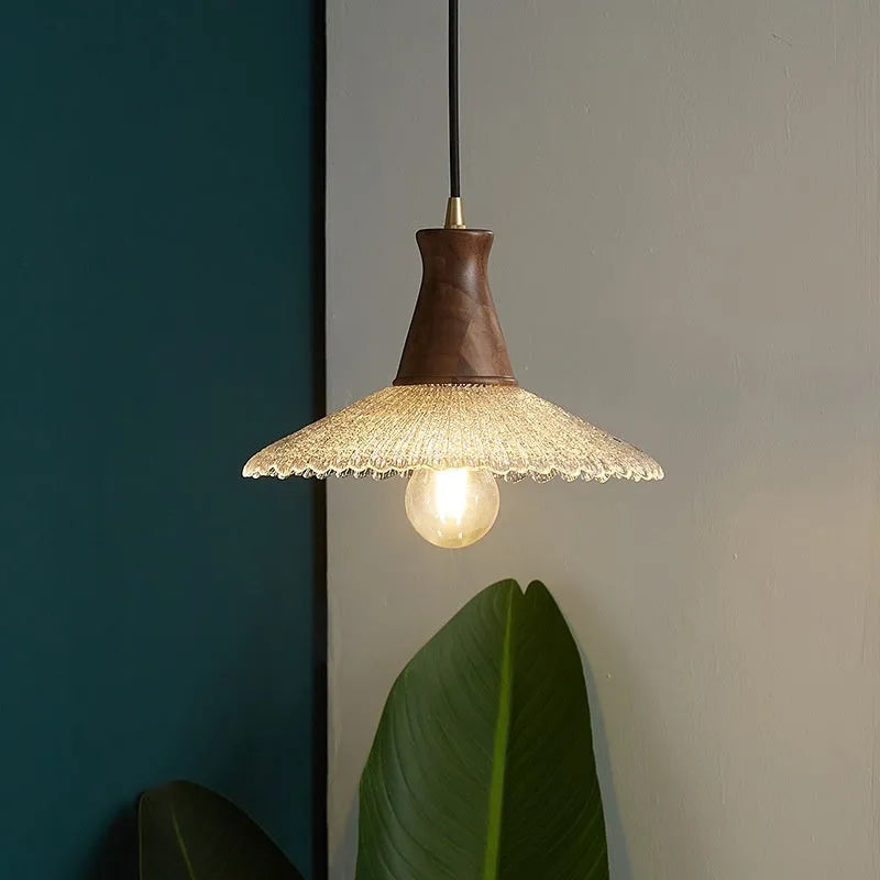 Woodcraft ceiling lamp with glass lampshade and brass electroplated finish in traditional design