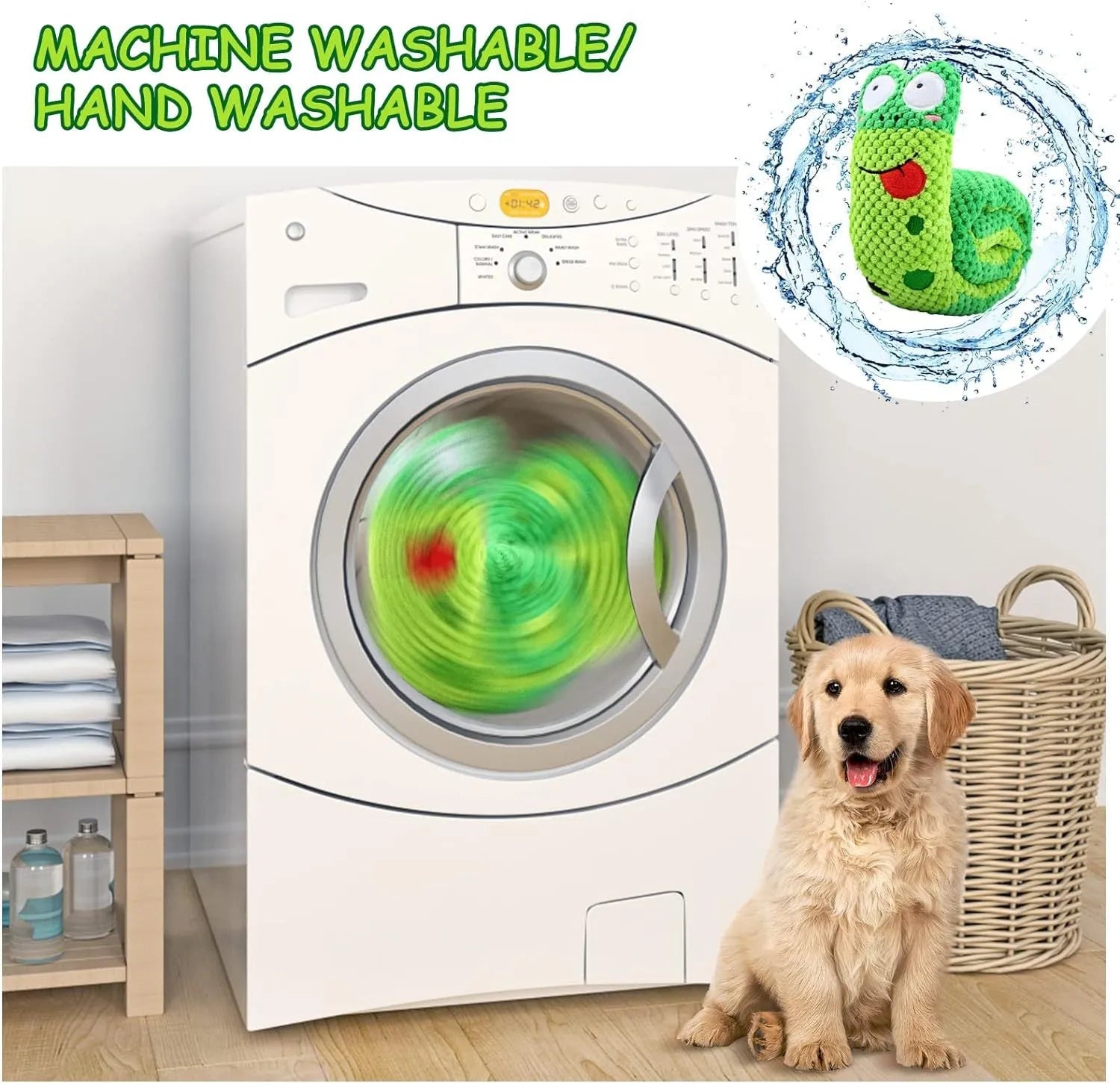 Transformable squeaky dog snuffle toy shown in snail and stick shapes for foraging games.