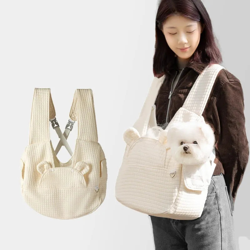 Pet diaper bag simple cross chest backpack square plaid quilted 38x41cm for dogs and cats