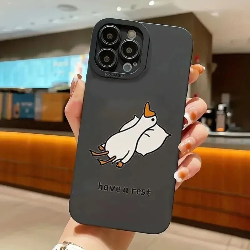 Creative cute cartoon duck silicone phone case for Apple iPhone in black with carved duck design